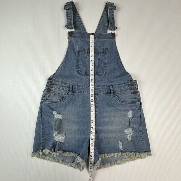 Venus Blue Jean Shorts Overalls Distressed Hem Dungaree Size 12 Denim - Picture 5 of 7